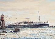 Jack Spurling The paddle steamer Crested Eagle running down the Thames Estuary, her deck crowded with passengers USA oil painting artist